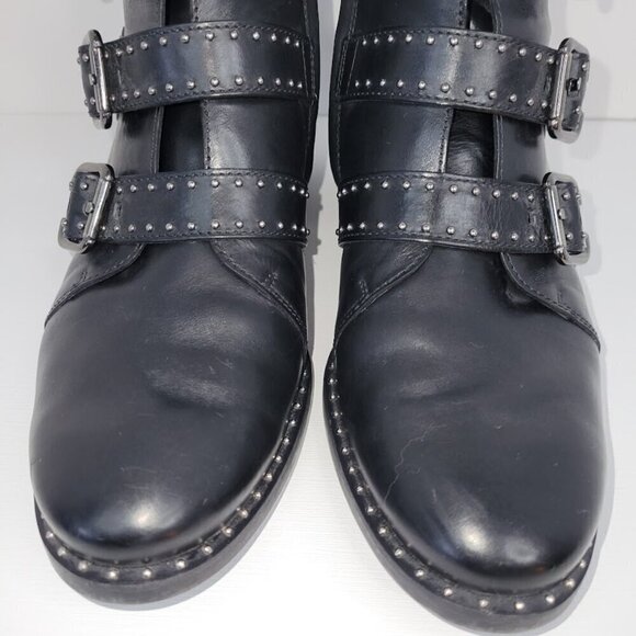 Paul Green Boots Soho Moto Silver Studded Black Leather Buckle Booties SZ US 6.5 - Picture 3 of 13